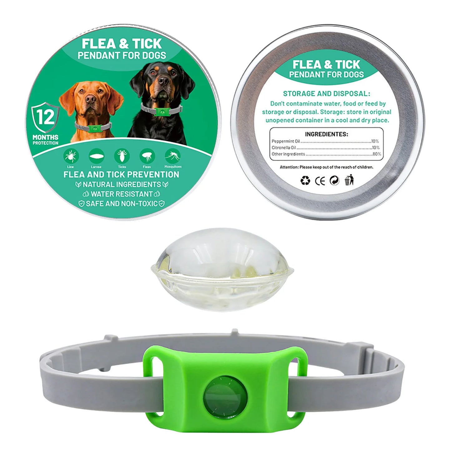 Pendant Flea and Tick Pendant for Dogs Natural Ingredients against and Ticks. (Green One Size Fits All)
