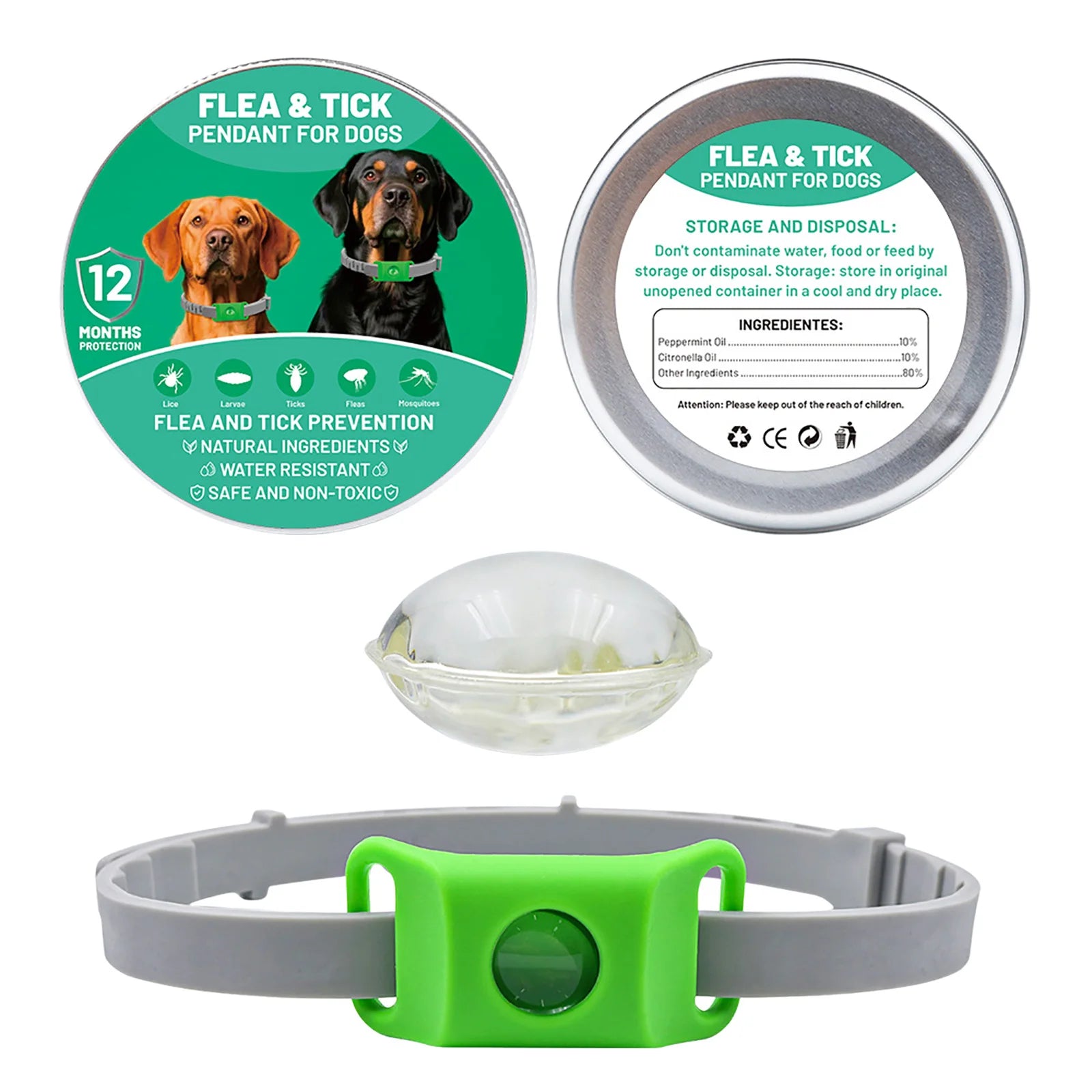 Pendant Flea and Tick Pendant for Dogs Natural Ingredients against and Ticks. (Green One Size Fits All)